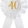 Hvid Fødselsdags Rosette m/Guld Print, 40 År