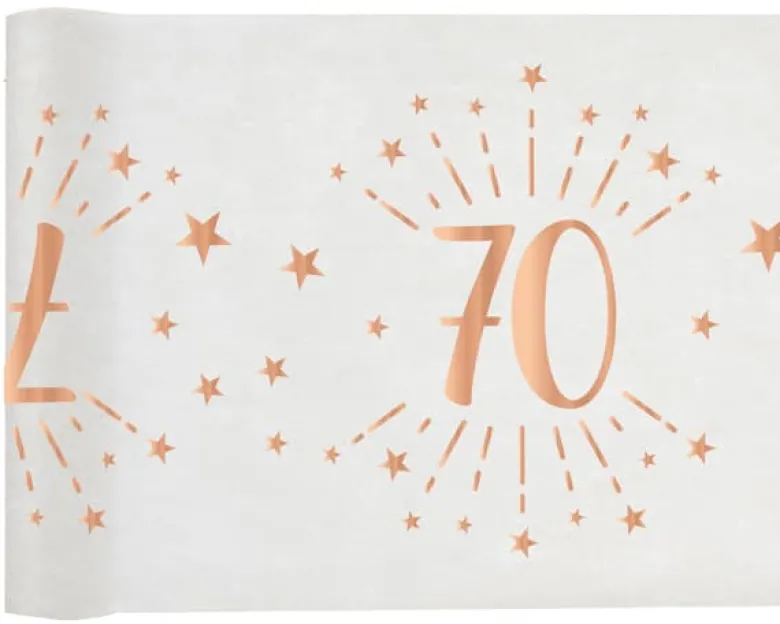 Hvid & Rosegold Fødselsdagsbordløber - 70 År