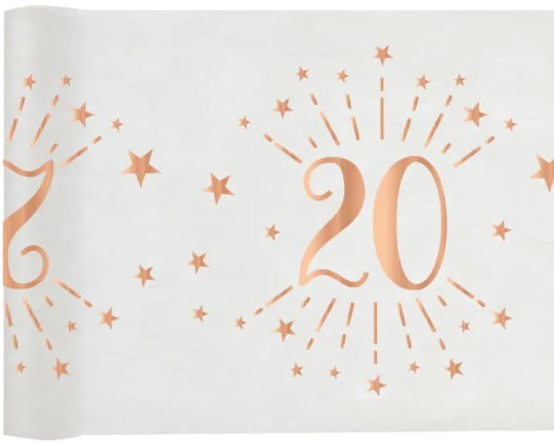 Hvid & Rosegold Fødselsdagsbordløber - 20 År