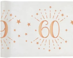 Hvid & Rosegold Fødselsdagsbordløber - 60 År