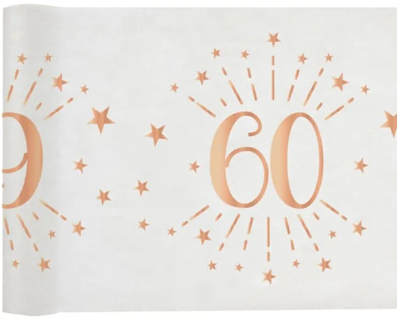 Hvid & Rosegold Fødselsdagsbordløber - 60 År