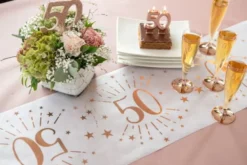 Hvid & Rosegold Fødselsdagsbordløber - 50 År