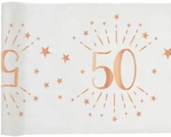 Hvid & Rosegold Fødselsdagsbordløber - 50 År