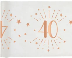 Hvid & Rosegold Fødselsdagsbordløber - 40 År