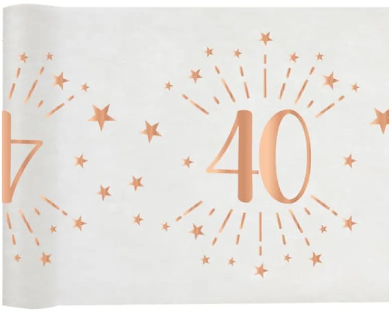 Hvid & Rosegold Fødselsdagsbordløber - 40 År
