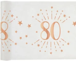 Hvid & Rosegold Fødselsdagsbordløber - 80 År