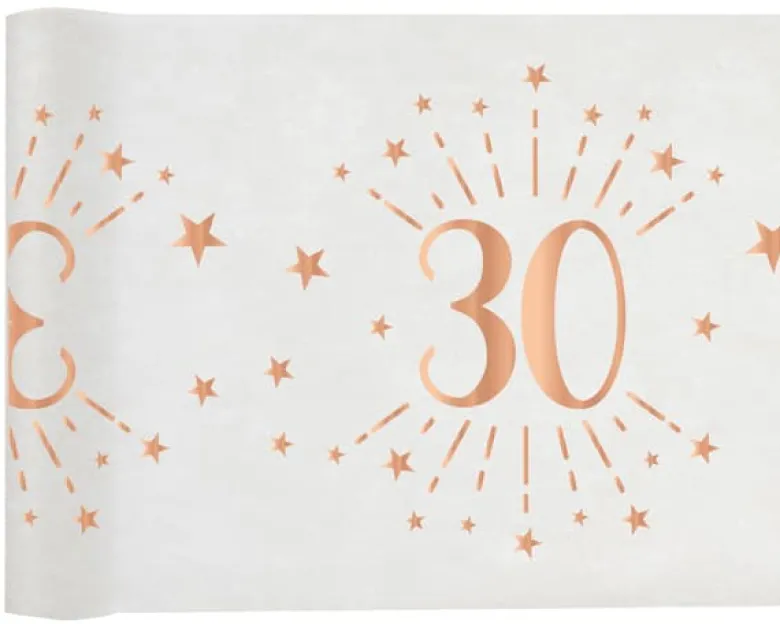 Hvid & Rosegold Fødselsdagsbordløber - 30 År