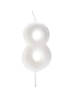 Iriscerende Hvidt Tal Kagelys m/Glitter 6.5 cm - 8