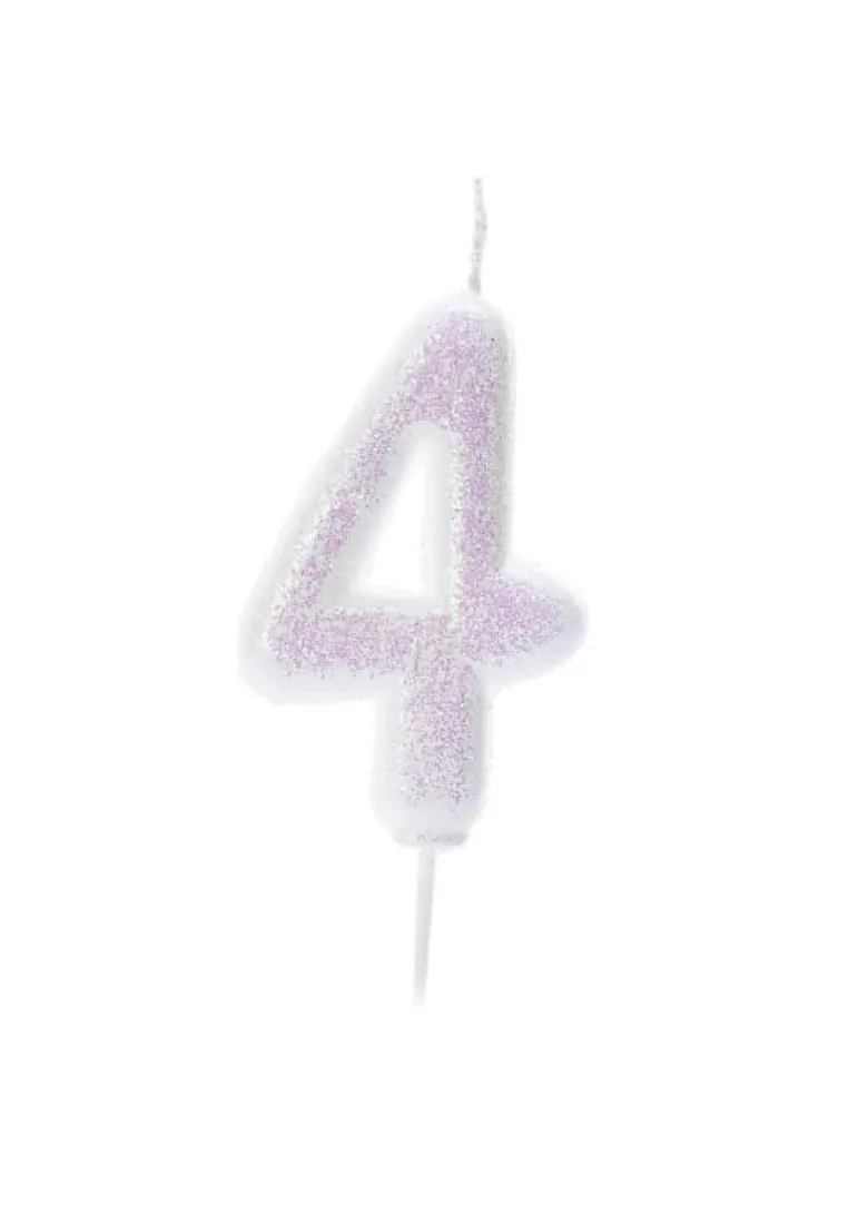 Iriscerende Hvidt Tal Kagelys m/Glitter 6.5 cm - 4