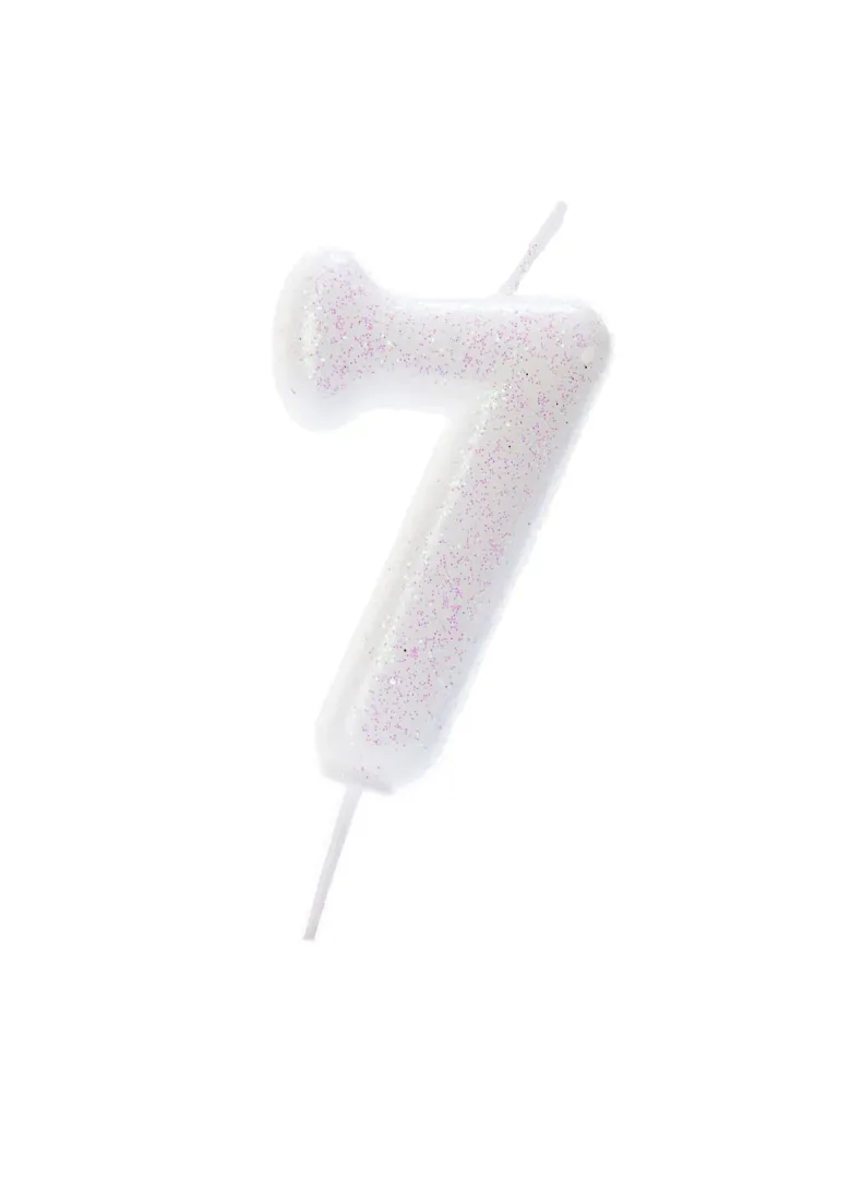 Iriscerende Hvidt Tal Kagelys m/Glitter 6.5 cm - 7