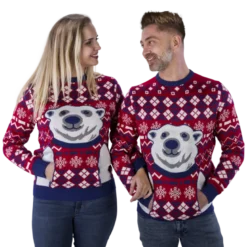 Julesweater m/Isbjørn Print i Hvid, Rød & Blå