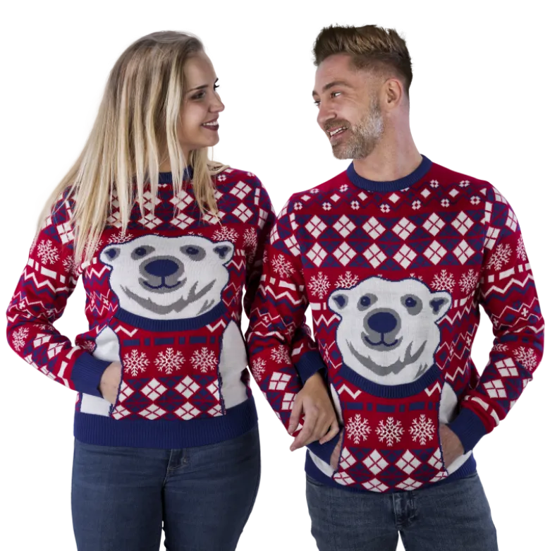 Julesweater m/Isbjørn Print i Hvid, Rød & Blå