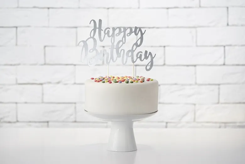Kagepynt - Happy Birthday - sølv