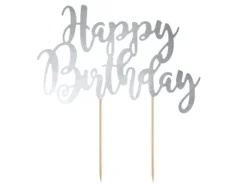 Kagepynt - Happy Birthday - sølv