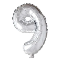 Kæmpe Sølv Folie Tal Ballon (ca. 100 cm.) - 9 Tal