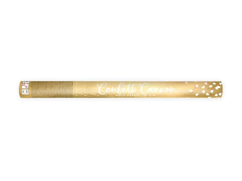 Konfetti Rør m/Metallisk Guld Hjerte Konfetti, 60 cm