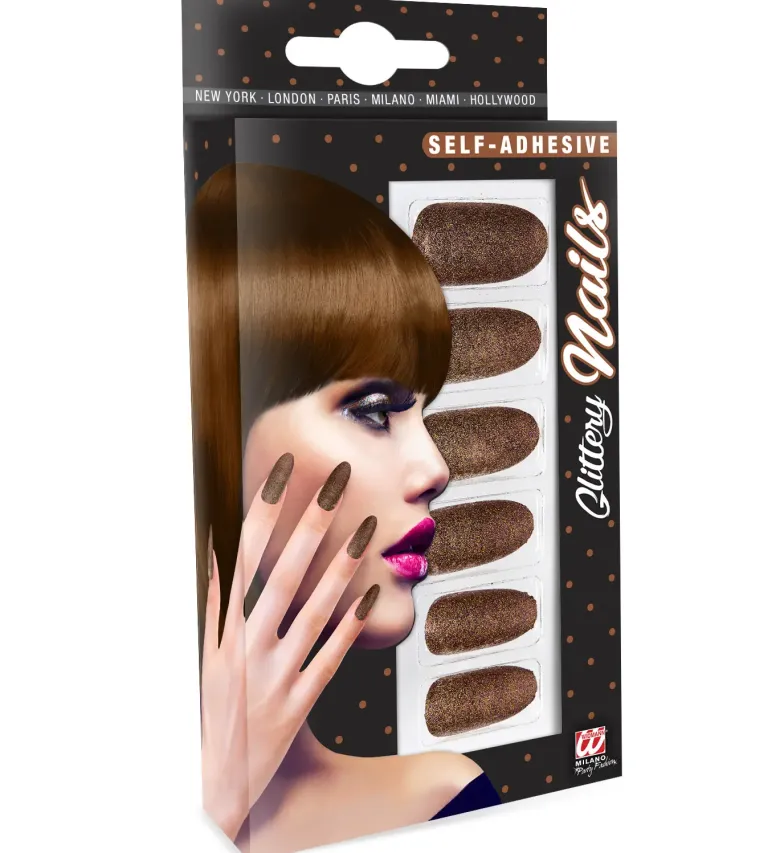 Kunstige Negle - Kobber Glitter