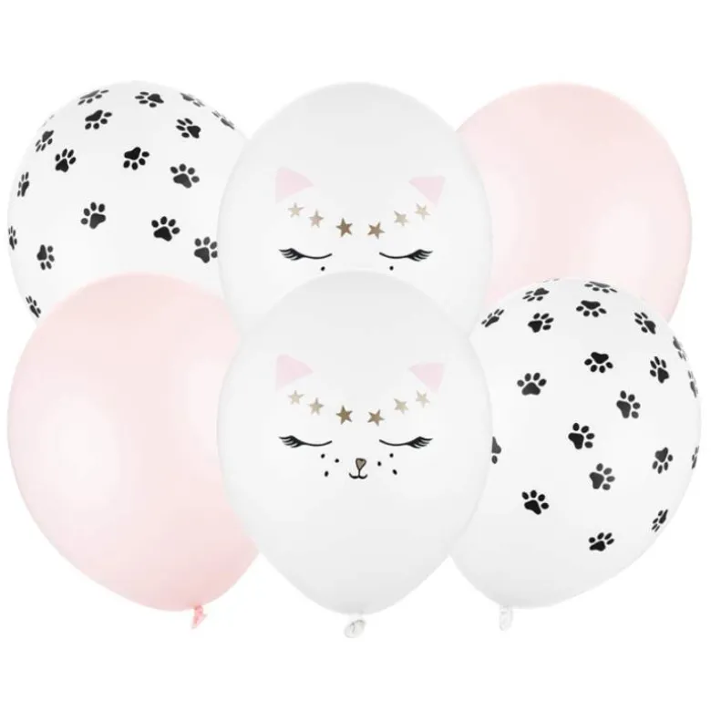 Latex Ballon Buket m/Katte Motiv, 6. stk.
