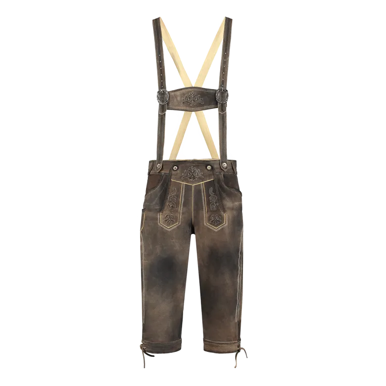 Lederhosen i Ægte Læder - Kort Model i Gråbrun