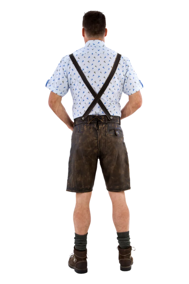 Lederhosen i Ægte Skind - Kort Model i Antikbrun