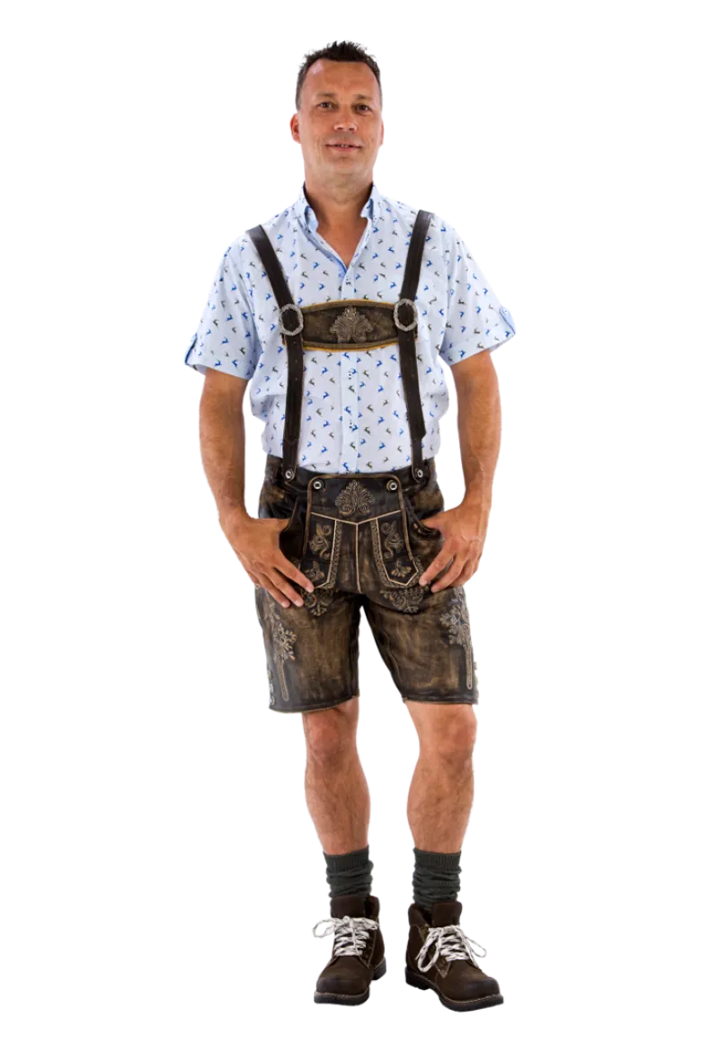 Lederhosen i Ægte Skind - Kort Model i Antikbrun