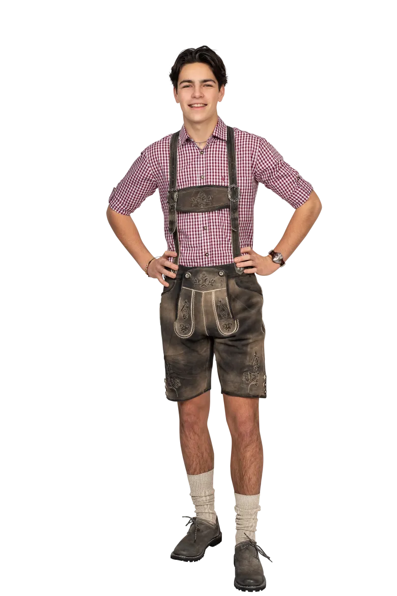Lederhosen i Ægte Skind - Kort Model i Gråbrun