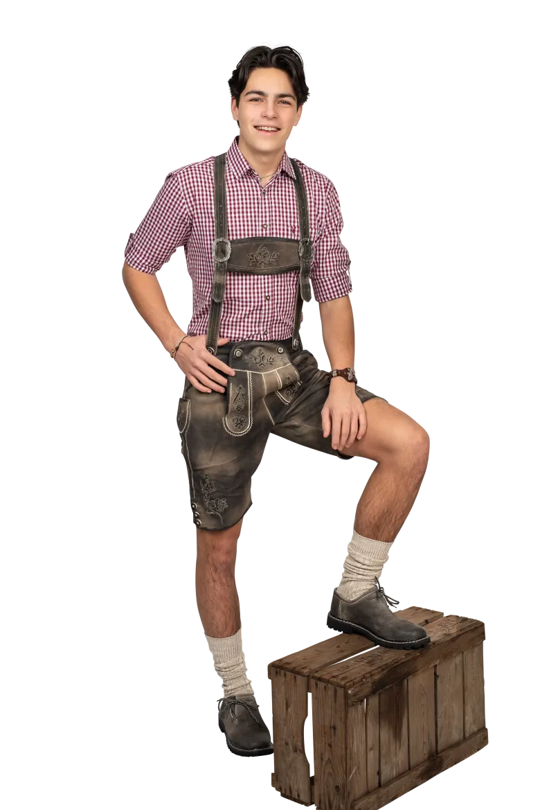 Lederhosen i Ægte Skind - Kort Model i Gråbrun
