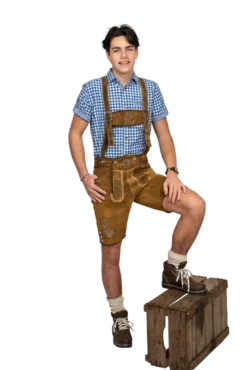 Lederhosen i Kraftigt Ruskind - Kort Model i Karamelbrun
