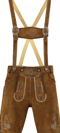 Lederhosen i Kraftigt Ruskind - Kort Model i Karamelbrun