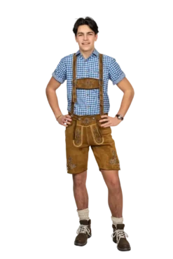 Lederhosen i Kraftigt Ruskind - Kort Model i Karamelbrun
