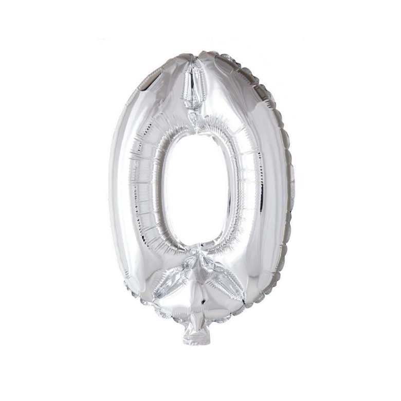 Lille Sølv Folie Tal Ballon (ca. 40cm.) - 0 Tal