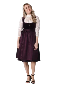 Luksus Dirndl i Auberginefarvet Velour & Jaquardvævet Stof