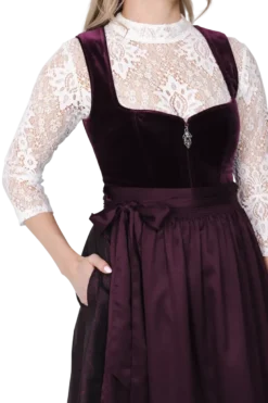 Luksus Dirndl i Auberginefarvet Velour & Jaquardvævet Stof