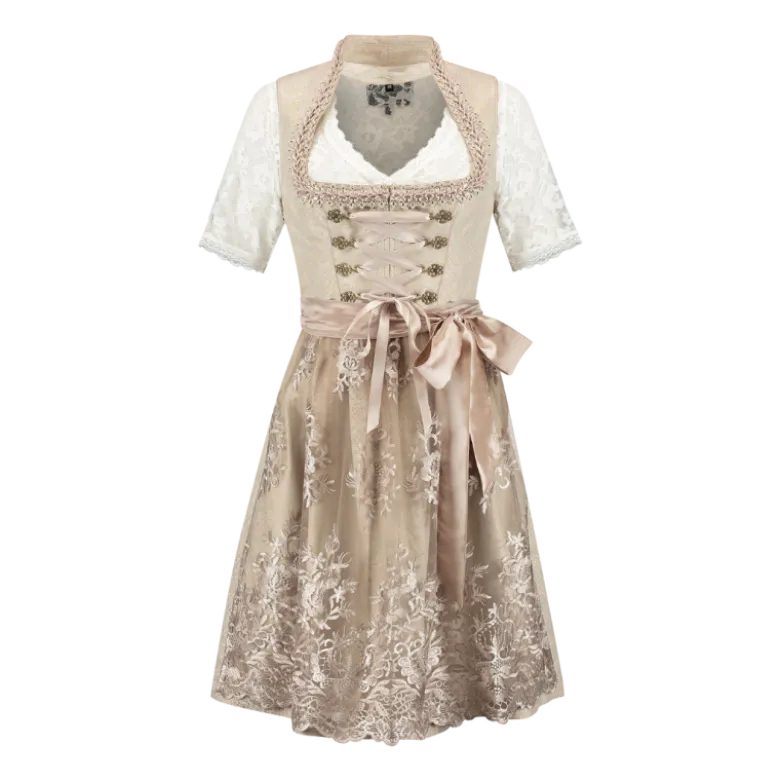 Luksus Dirndl i Cremefarvet - Jacquardvævet