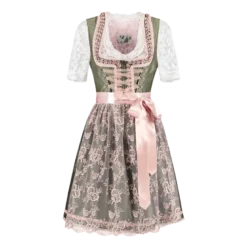 Luksus Dirndl i Grøn & Lyserød - Jacquardvævet