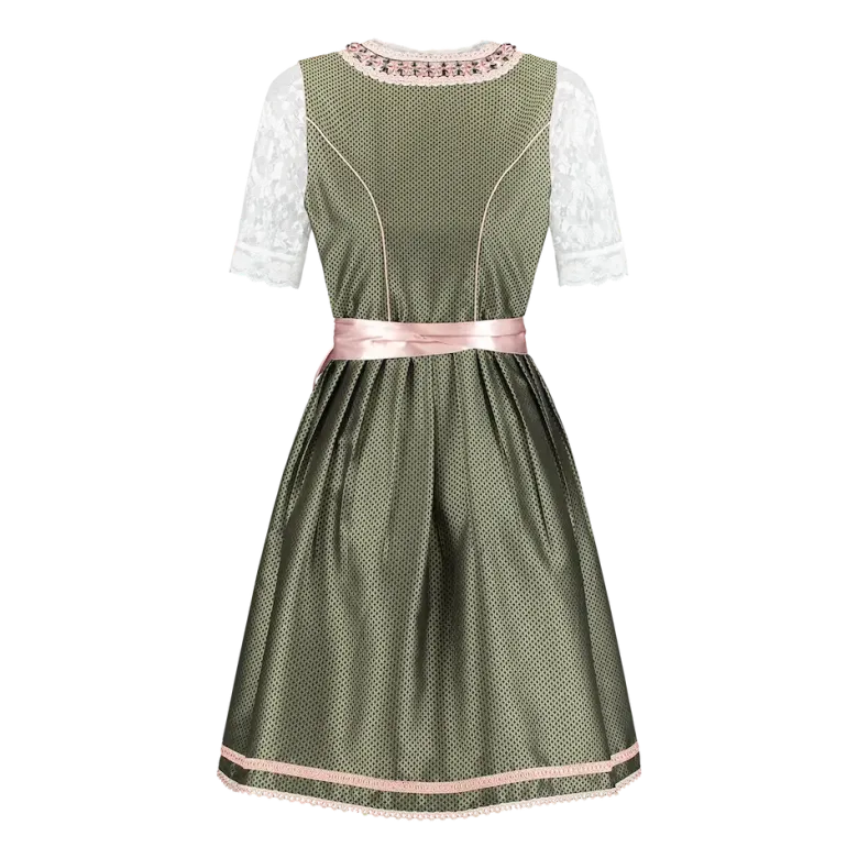 Luksus Dirndl i Grøn & Lyserød - Jacquardvævet