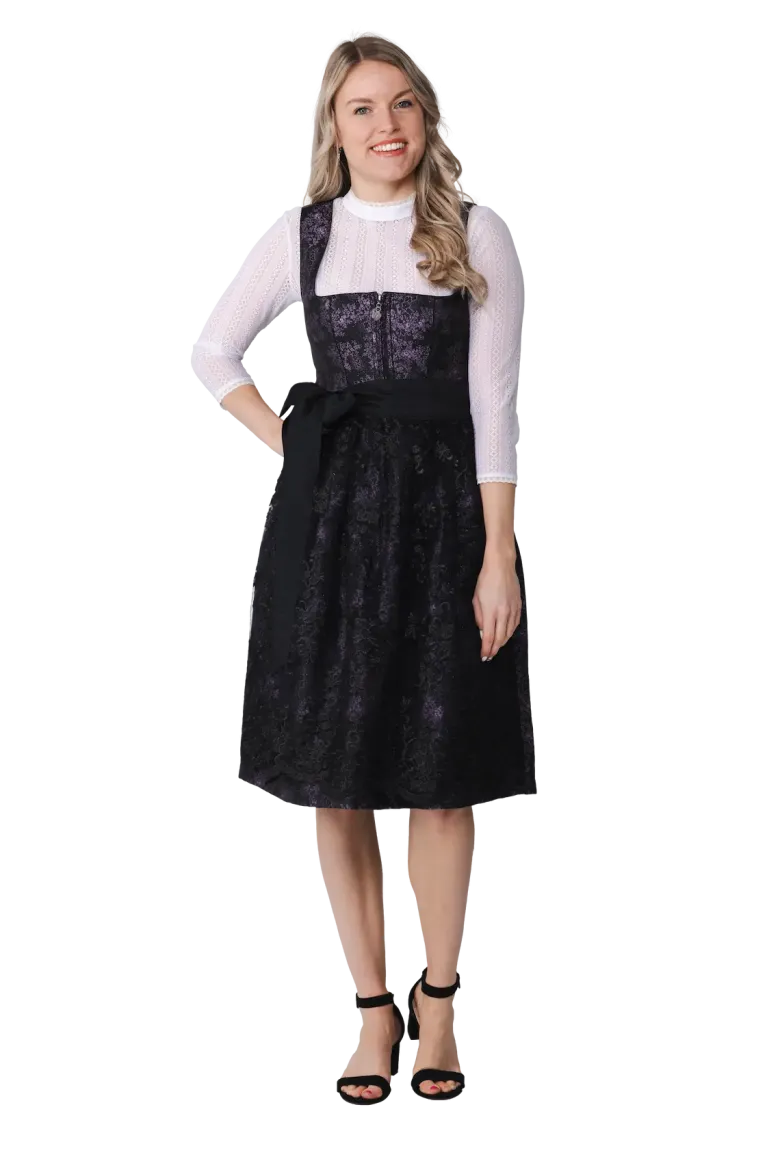Luksus Dirndl i Lilla & Sort - Jaquardvævet