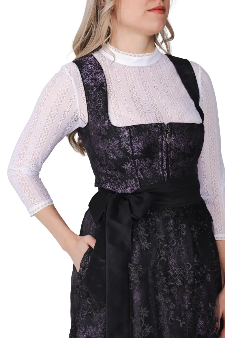 Luksus Dirndl i Lilla & Sort - Jaquardvævet