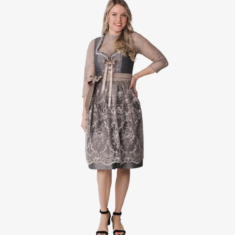 Luksus Dirndl i Lysebrun - Jacquardvævet