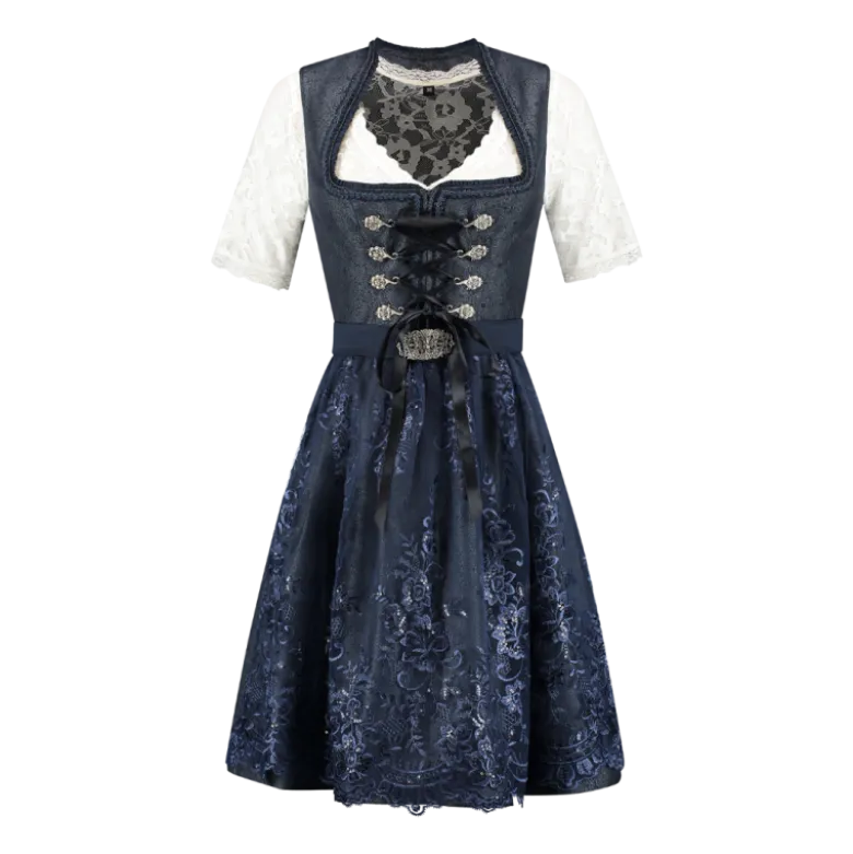 Luksus Dirndl i Mørkeblå - Jacquardvævet