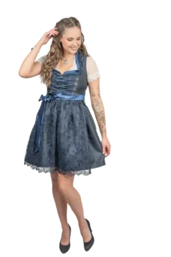 Luksus Dirndl i Mørkeblå - Jacquardvævet