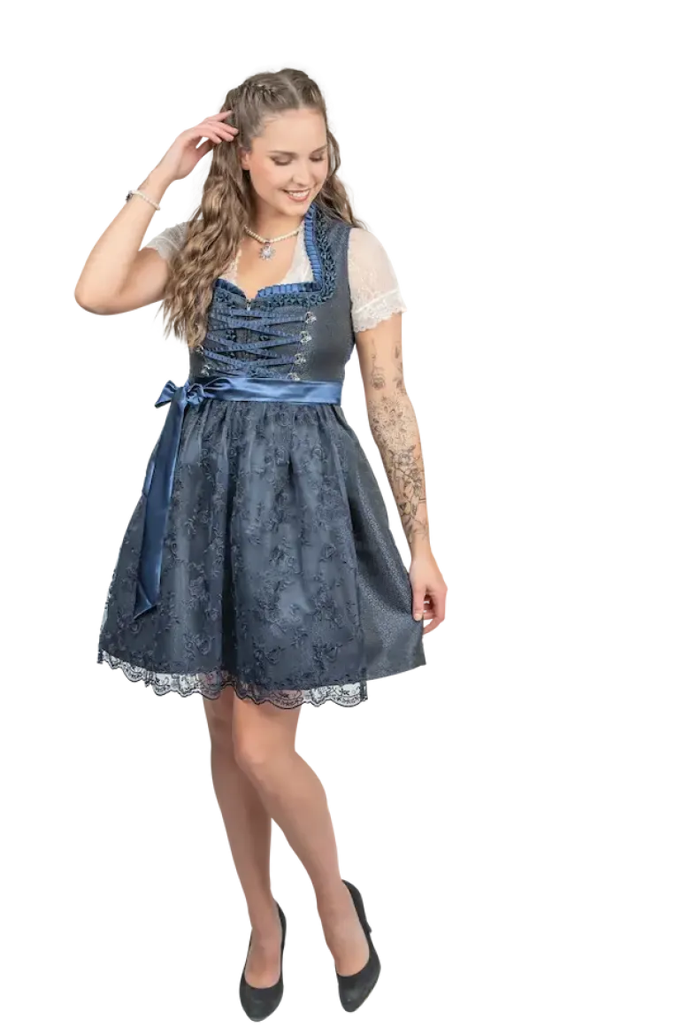 Luksus Dirndl i Mørkeblå - Jacquardvævet