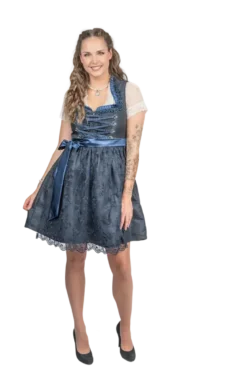 Luksus Dirndl i Mørkeblå - Jacquardvævet