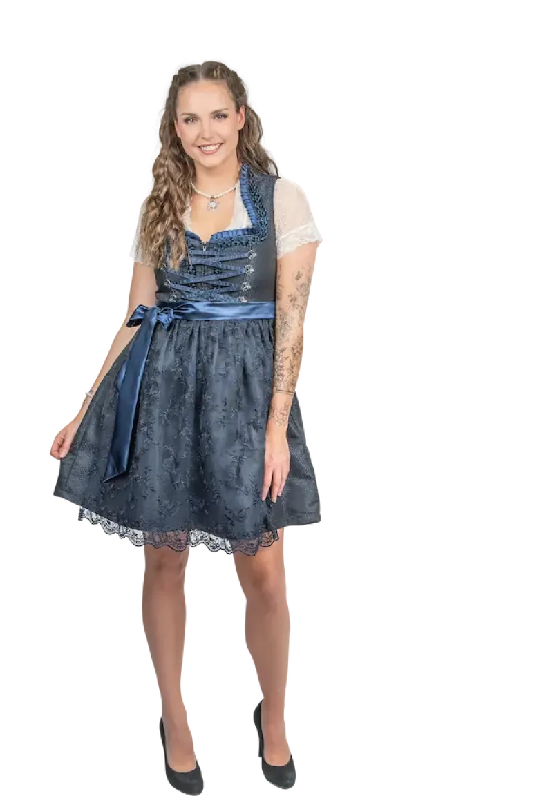 Luksus Dirndl i Mørkeblå - Jacquardvævet