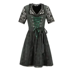 Luksus Dirndl i Mørkegrøn & Sort, Jacquardvævet