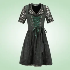 Luksus Dirndl i Mørkegrøn & Sort, Jacquardvævet