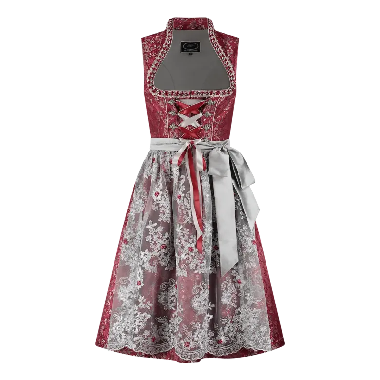 Luksus Dirndl i Mørkerød - Jacquardvævet