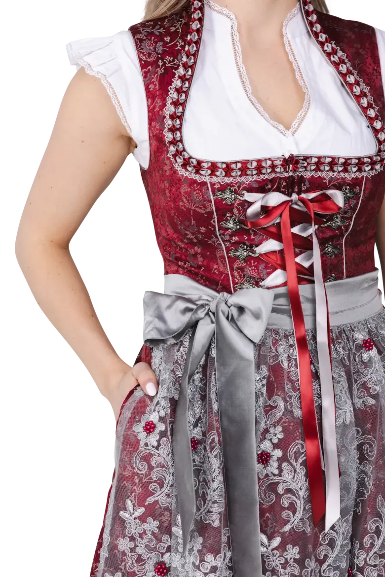 Luksus Dirndl i Mørkerød - Jacquardvævet