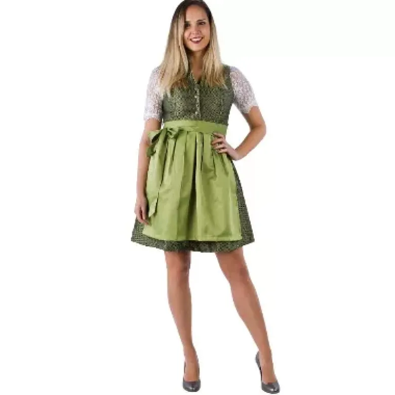 Luksus Dirndl i Olivengrøn - Jacquardvævet