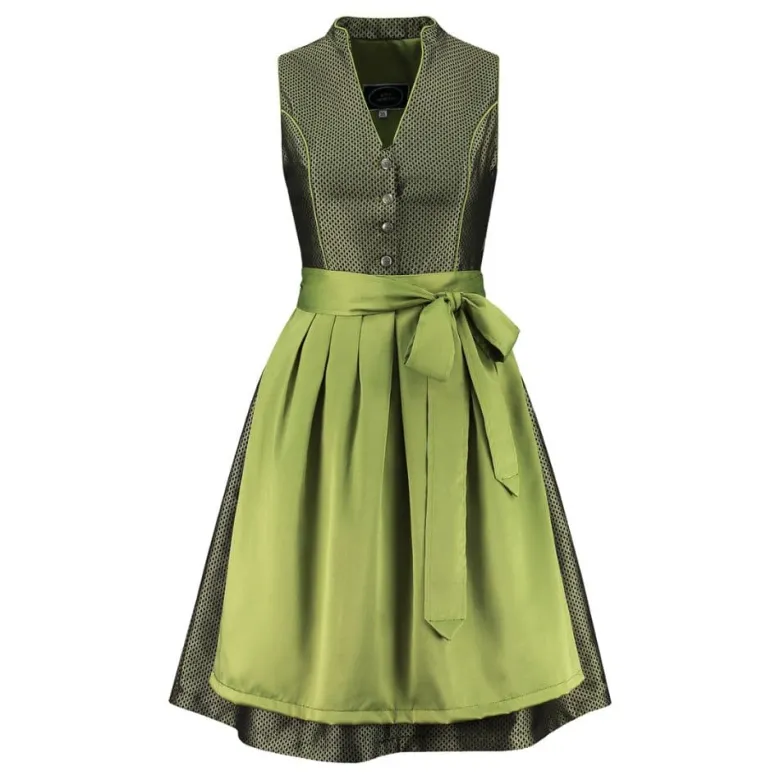 Luksus Dirndl i Olivengrøn - Jacquardvævet